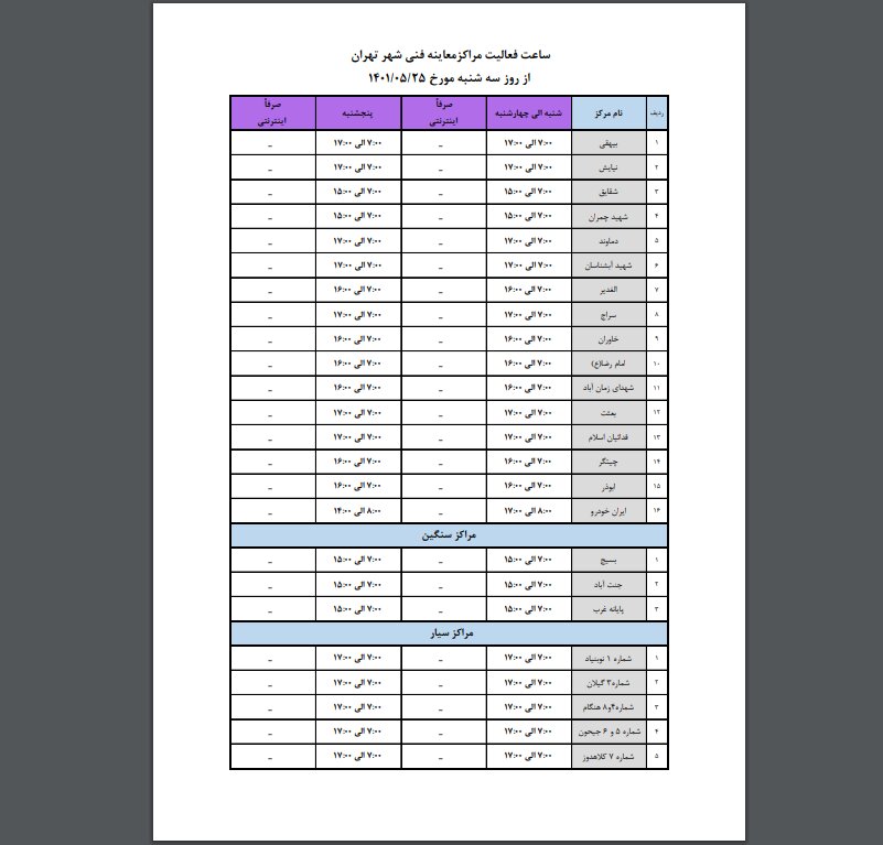ساعت کاری مراکز معاینه فنی خودرو تهران افزایش یافت