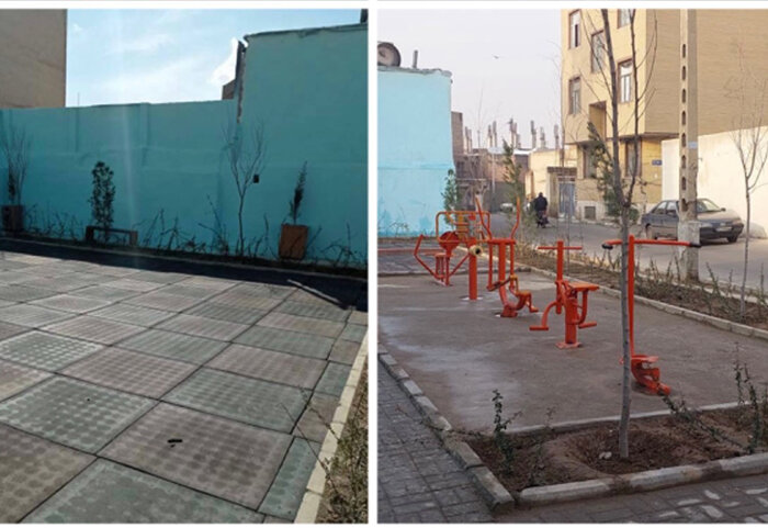 تبدیل یک فضای بی‌دفاع شهری در محله هرندی به زمین چمن 