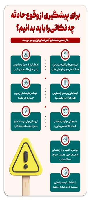 نکات حیاتی برای پیشگیری و کنترل شرایط هنگام وقوع حادثه+اینفوگرافی/ ملکی: به محض مواجهه با حادثه با ۱۲۵ تماس بگیرید