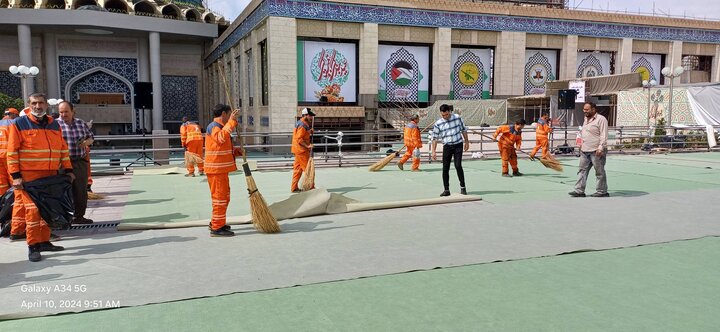 پاکسازی مبادی ورودی وخروجی مصلی بزرگ تهران با یکصد پاکبان