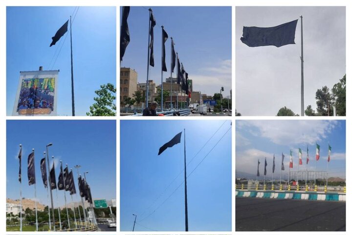 نصب پرچم‌های عزاداری در منطقه ۱۳ به مناسبت ارتحال امام (ره) و سالروز قیام ۱۵ خرداد
