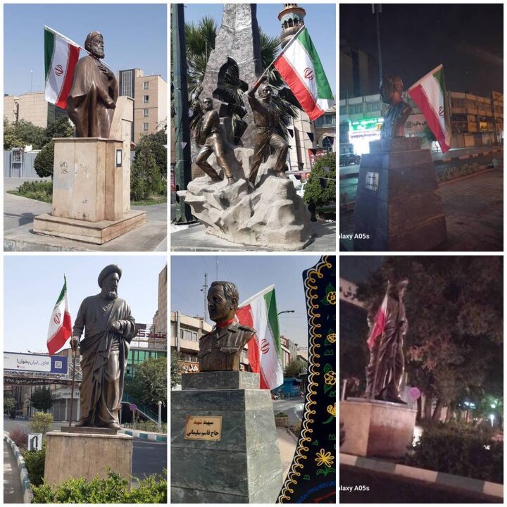 اهتزاز پرچم ایران بر فراز تندیس‌های منطقه ۶ تهران