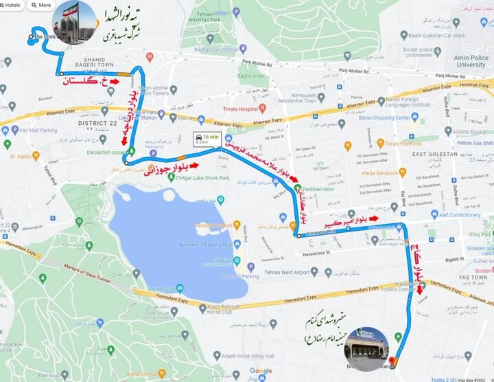 زائران جامانده اربعین راهی مقبره‌الشهدای امام رضا(ع) در منطقه ۲۲ می‌شوند