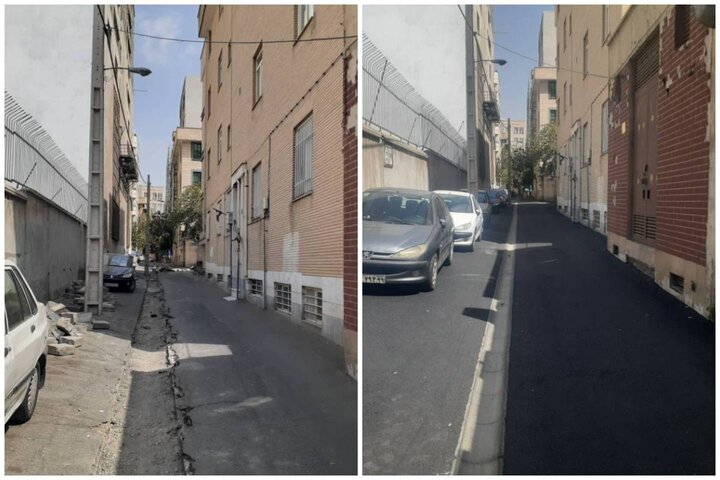 نوسازی معابر محله امیریه با توزیع بیش از ۲۰۰ تن آسفالت