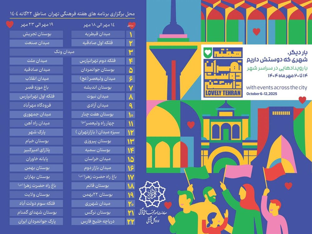 هفته فرهنگی تهران با شعار «تهران دوستداشتنی» برگزار میشود/ اجرای برنامههای شاد در ۴۴ نقطه پایتخت