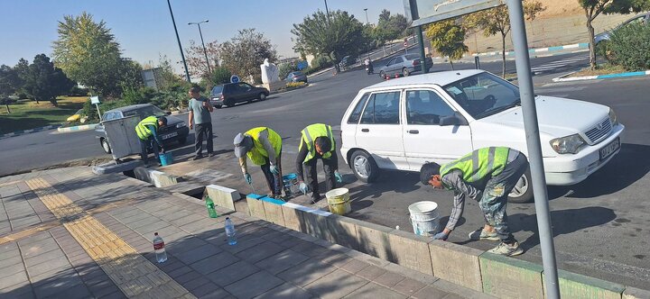 اجرای عملیات رنگ‌آمیزی جداول معابر اصلی سطح ناحیه ۸ منطقه ۴