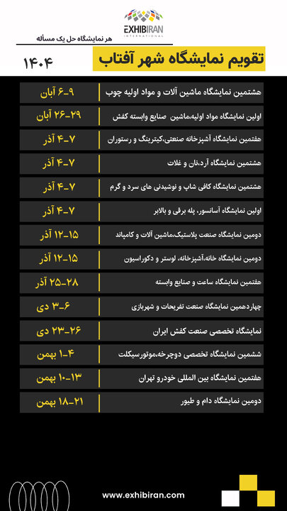 شهرآفتاب در مسیر رونق نمایشگاهی؛ تقویم رویدادهای تخصصی تا پایان ۱۴۰۴ اعلام شد