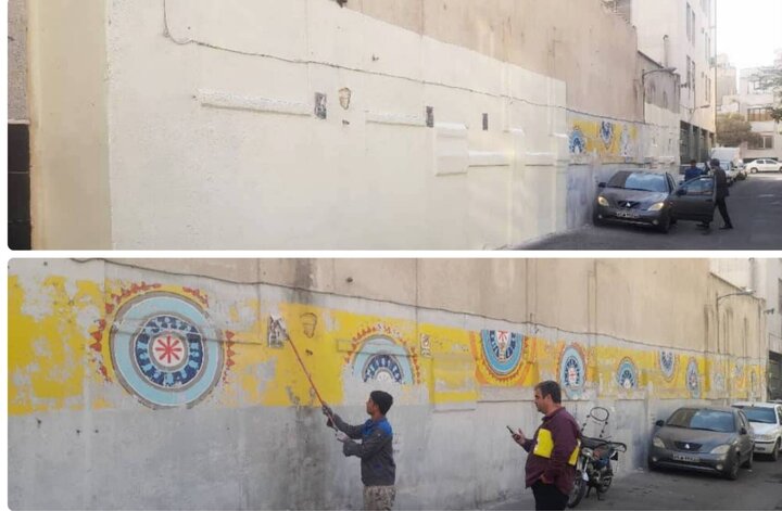 بازپیرایی جداره‌های سرای محله شیخ هادی در منطقه ۱۱