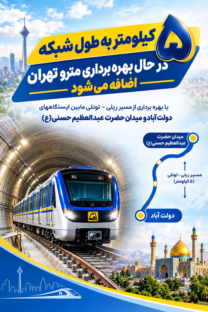 ۵ کیلومتر به طول شبکه در حال بهره‌برداری مترو تهران اضافه می‌شود